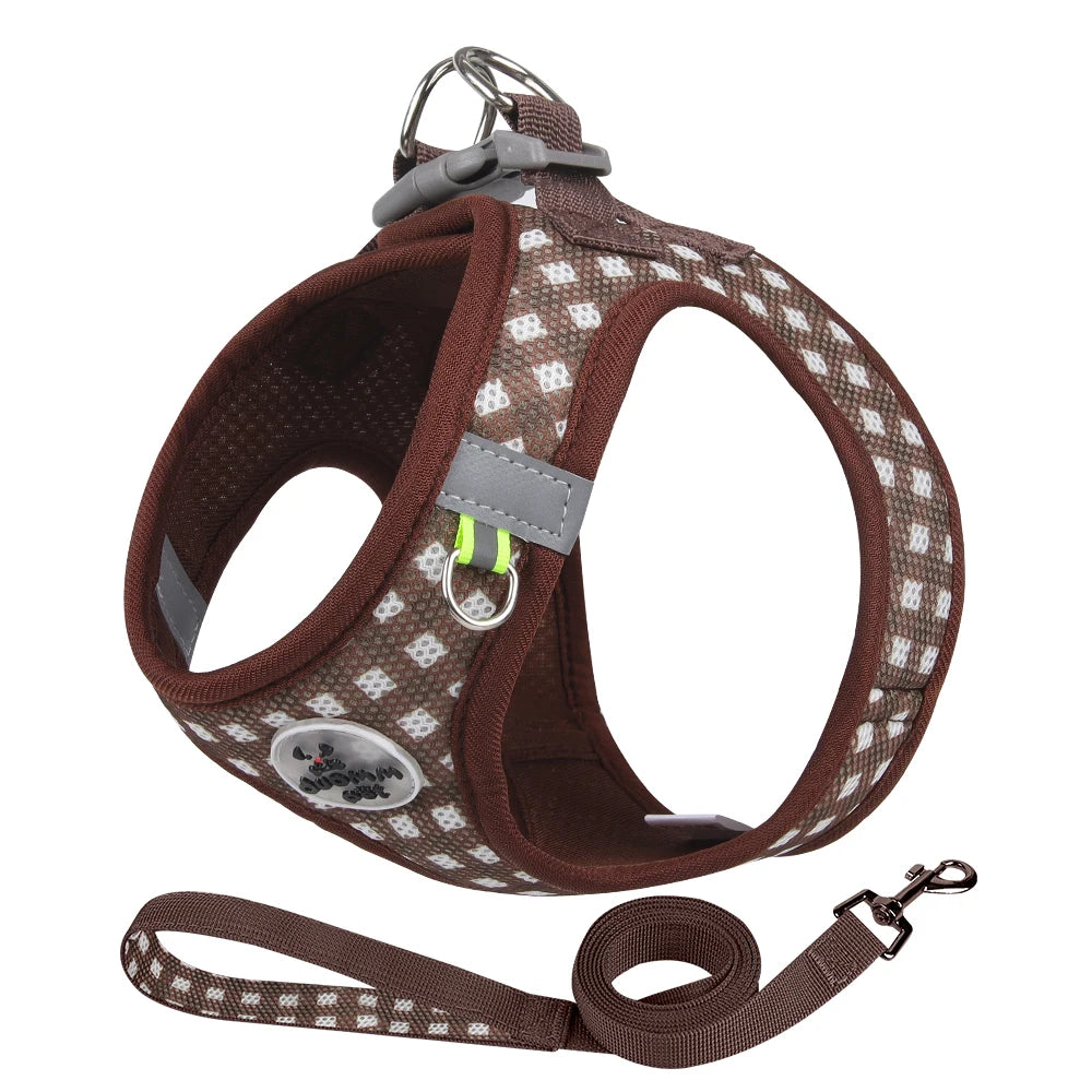 Checked Reflective Pet Harness with Leash – Breathable & Comfortable