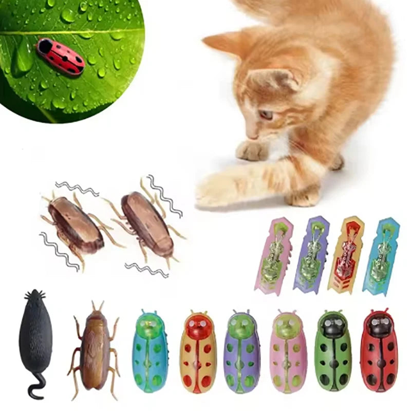 Pet interactive mini electric nano insect cat toy automatic obstacle avoidance and flipping toy battery driven Beetle toy