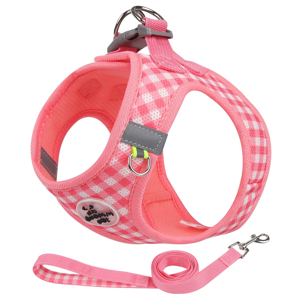Checked Reflective Pet Harness with Leash – Breathable & Comfortable