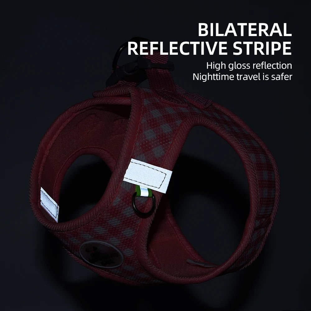 Checked Reflective Pet Harness with Leash – Breathable & Comfortable