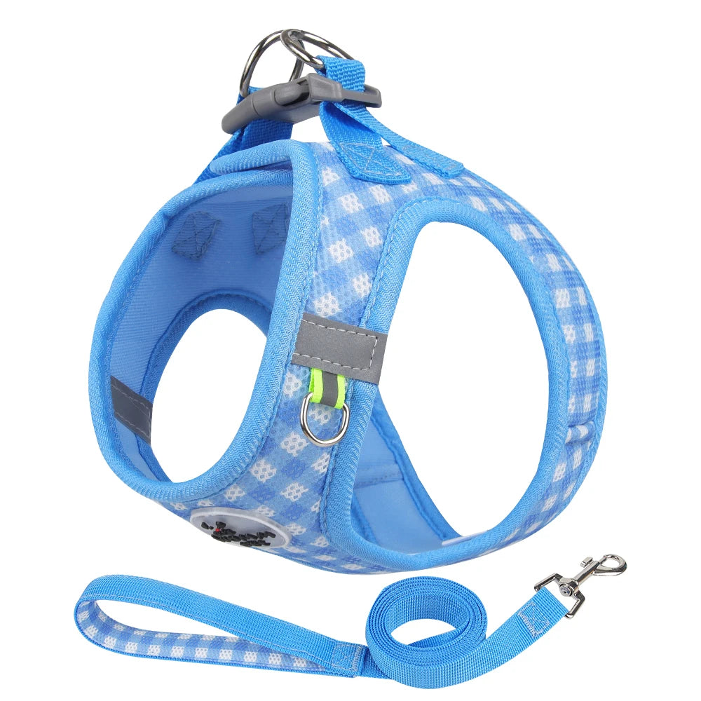 Checked Reflective Pet Harness with Leash – Breathable & Comfortable