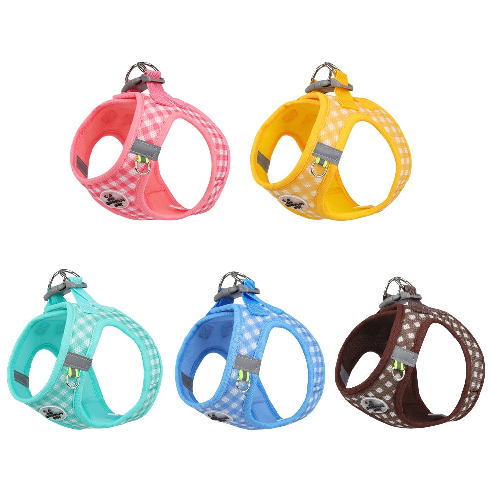 Checked Harness Small Medium-Sized Dog Cat Reflective Breathable Dog Lead Teddy Step In Bichon Pet Walking Harness Leash Rope