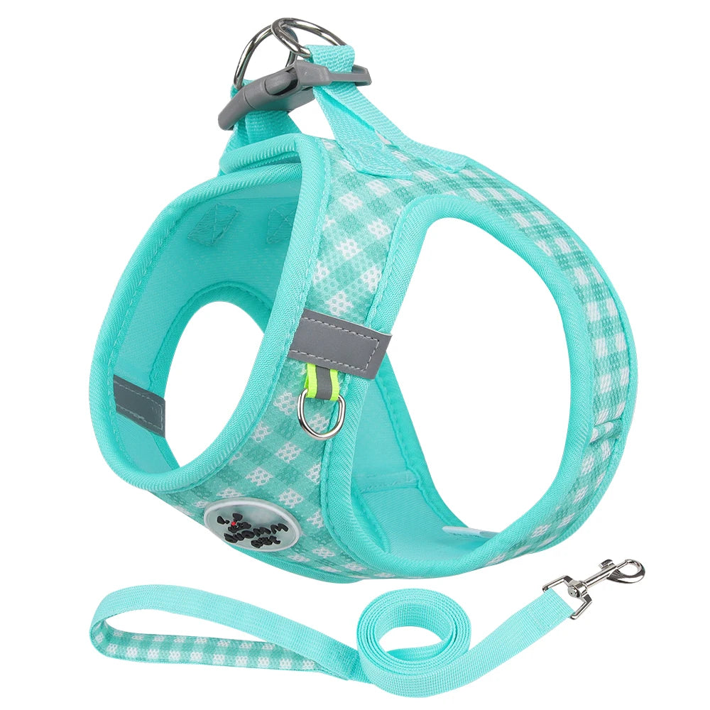 Checked Harness Small Medium-Sized Dog Cat Reflective Breathable Dog Lead Teddy Step In Bichon Pet Walking Harness Leash Rope