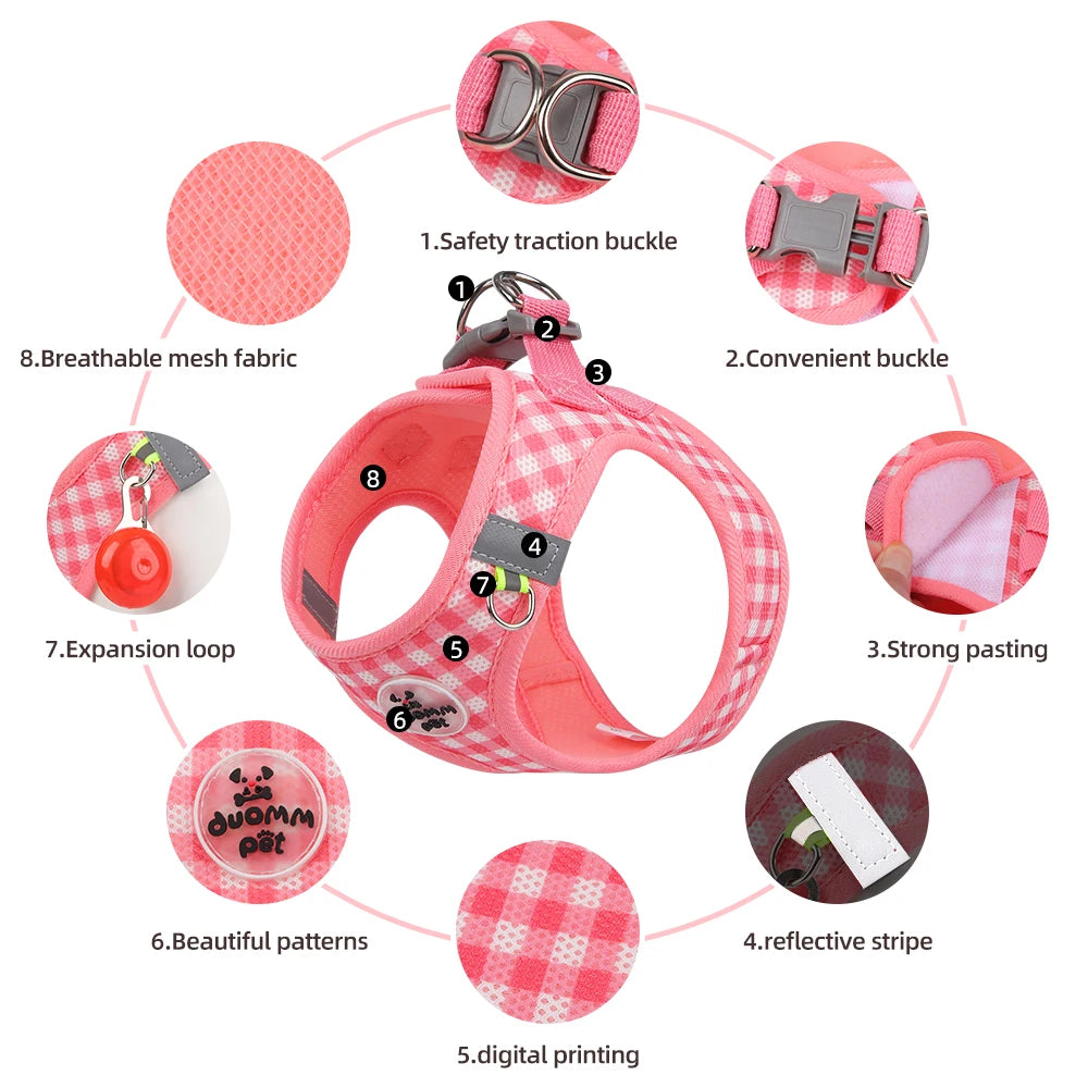 Checked Reflective Pet Harness with Leash – Breathable & Comfortable