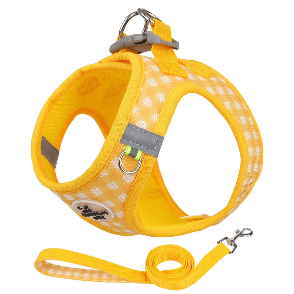 Checked Harness Small Medium-Sized Dog Cat Reflective Breathable Dog Lead Teddy Step In Bichon Pet Walking Harness Leash Rope